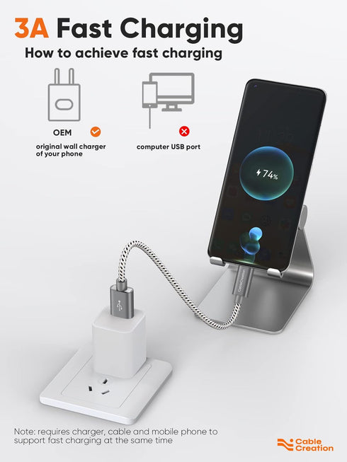 CableCreation 6 inch USB C Cable , Short USB to USB C 3A Fast Charging Cable, Braided USB C Male to USB Male Cable for Power Bank, Galaxy S23, iPa...